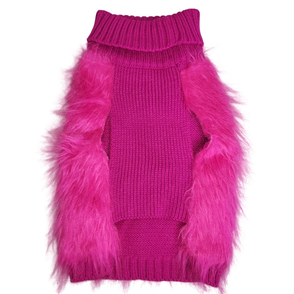 Fabdog Pink Faux Fur ~ Fuzzy‎ Furry Dog Sweater, Pet Clothes - Picture 2 of 5